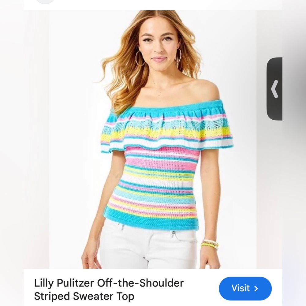 Lilly Pulitzer Canaria off the shoulder sweater.